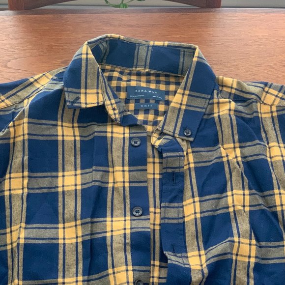 Men's Zara SLIM FIT Plaid Shirt - Size M but fits more like a size S - Picture 2 of 3